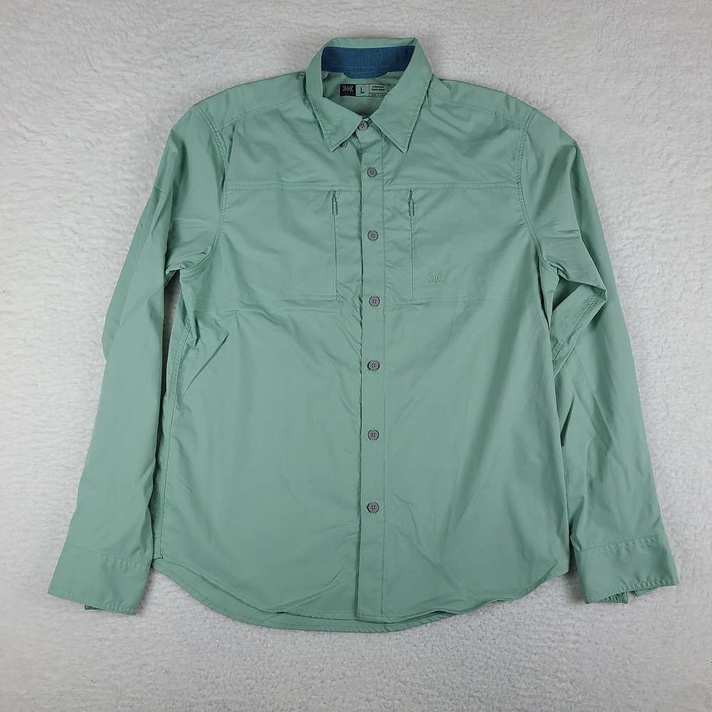 DKOTA Shirt Mens Large Green Nylon‎ Spandex Performance Dress Button Up